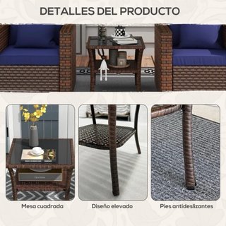 Mesa auxiliar ratán y cristal