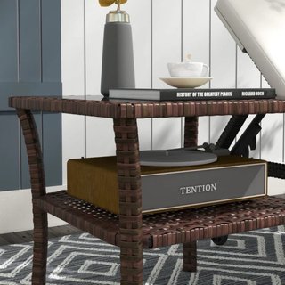 Mesa auxiliar ratán y cristal