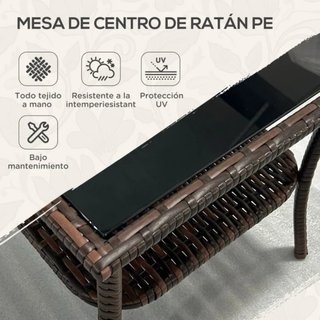 Mesa auxiliar ratán y cristal