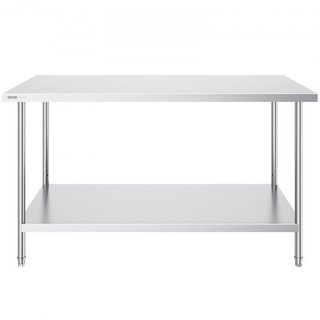 Mesa de Preparación de Acero Inoxidable, 30 x 60 x 34 Pulgadas, Mesa de Trabajo de Metal de Alta Resistencia con 3 Niveles de Altura Ajustables, Estación de Trabajo Comercial para Cocina, Garaje, ...