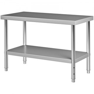 Mesa de Preparación de Acero Inoxidable, 48 x 24 x 34 Pulgadas, Capacidad de Carga de 550lbs Mesa de Trabajo de Metal de Alta Resistencia con Estante Inferior Ajustable, Estación de Trabajo Comerc...