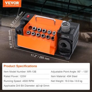 Afilador de Brocas MR-13B Afilador de Brocas de 3-13 mm con 11 Colet