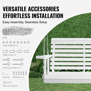 Hamaca de Madera de 5.5 pies, hamaca de patio para patio y jardín, capacidad de carga mejorada de 880 lbs, banco de hamaca de alta resistencia con cadenas colgantes para exteriores, blanca
