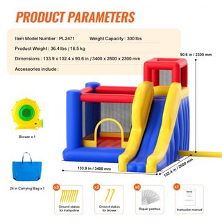 Castillo Inflable, Trampolín de Juego de Alta Calidad para Exterior, Saltador con Ventilador, Tobogán y Bolsa de Almacenamiento, Castillo Saltarín Familiar para Niños de 3 a 8 Años, 134x102x91 pul...