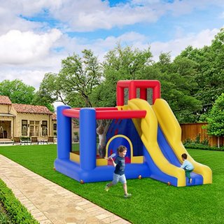 Castillo Inflable, Trampolín de Juego de Alta Calidad para Exterior, Saltador con Ventilador, Tobogán y Bolsa de Almacenamiento, Castillo Saltarín Familiar para Niños de 3 a 8 Años, 134x102x91 pul...