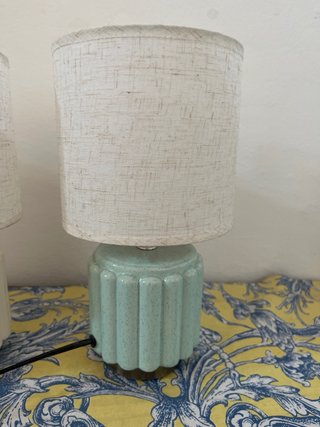 3x Lámpara de mesa cerámica y tela