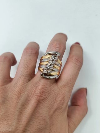 Anillo Oro 18kt Tiras Bicolor