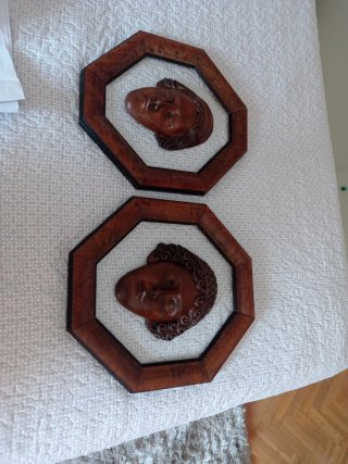 2 adornos de pared de madera, rostro octogonal