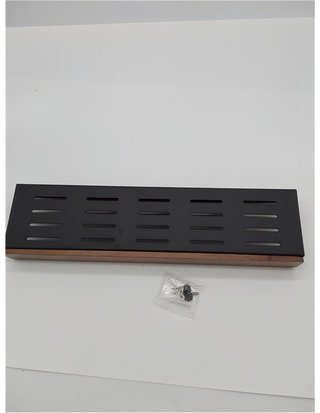 Estante flotante de metal montado en la pared - estante de baño negro - estante de montaje en pared con bordes de madera maciza - a