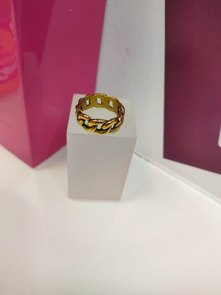 Anillo acero cadena dorado T16
