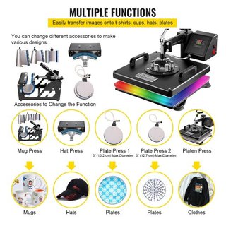 Máquina de Prensa Térmica 8 en 1 38x38cm Prensa de Transferencia de Calor 15x15 Pulgadas Prensa para Camisetas Máquina de Sublimación Multifuncional para Transferencia de Camisetas, Tazas, Gorras ...