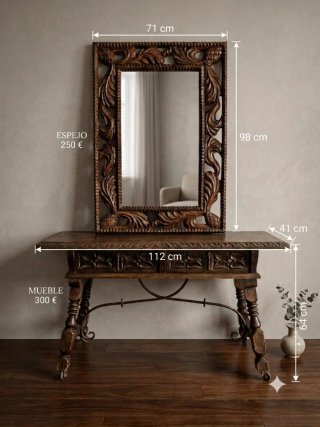 Espejo tallado y mueble siglo XX