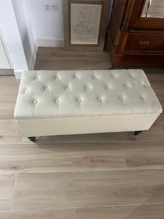 Banco baúl tapizado beige y negro para tapizar