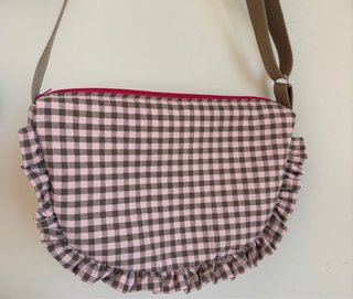 Bolso cuadros vichy rosa y marrón