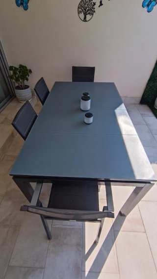 Mesa y 4 Sillas de Jardín Cristal/Metal.