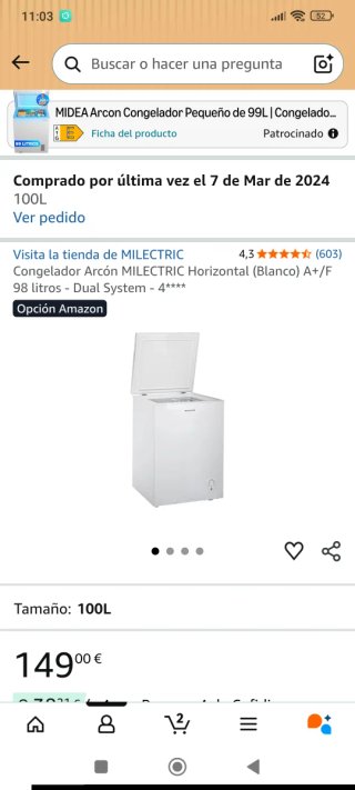 Congelador horizontal blanco 100 litros