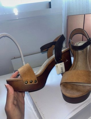 Sandalias Tacón Madera Marrón