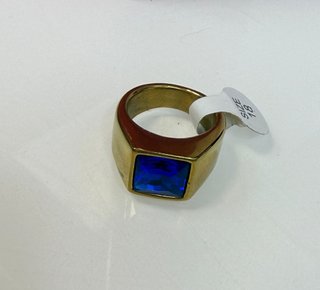 Anillo acero tipo sello piedra azul t 18