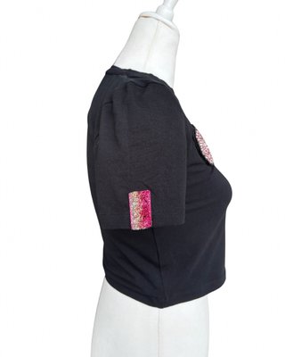 T-shirt crop nera con cuore Gio Cellini