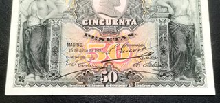 Billete 50 Pesetas 1907 España. Alegorías.