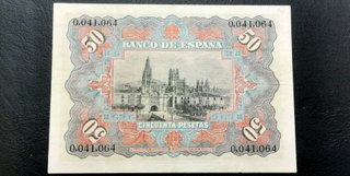 Billete 50 Pesetas 1907 España. Alegorías.