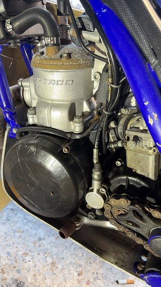 Moto de Trial Azul y Dorada