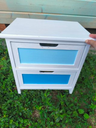 Mesita Noche Madera Blanca y Azul Mesa Auxiliar