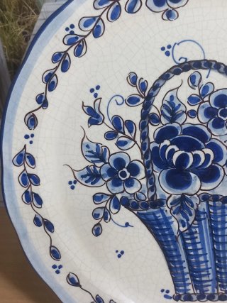 Plato decorativo cerámica azul y blanco
