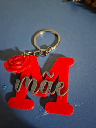 Llavero Mãe 3D con Rosa Roja