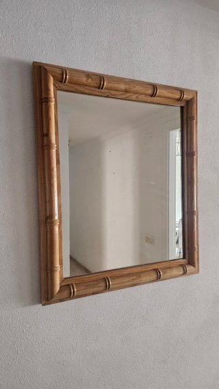 Espejo de madera estilo bambú | Vintage años 70-80