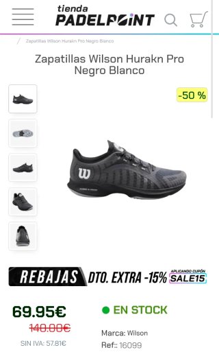 Zapatillas Pádel Wilson Hurakn Pro Negro Blanco
