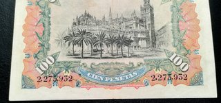 Billete 100 pesetas 1907. Alegorias