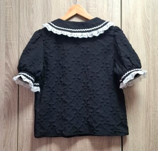 Blusa negra Shein cuello bebé encaje NUEVA M
