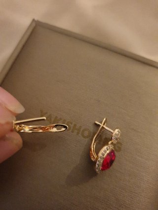 Pendientes Oro 18k Chapado Rojo y Circonitas