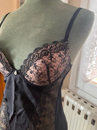 Bustier guepiere pizzo nero e bronzo taglia IV