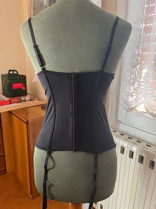 Bustier guepiere pizzo nero e bronzo taglia IV