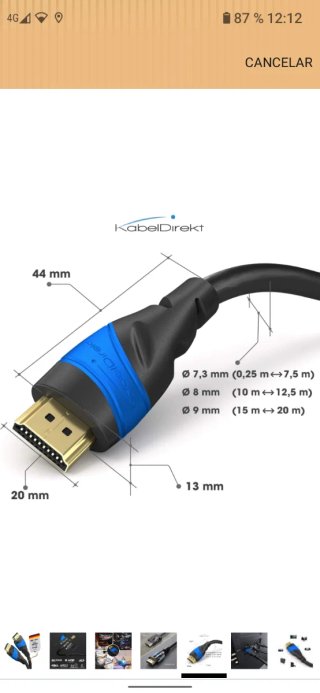 Cable HDMI 4K 7.5m KabelDirekt, flexible