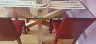 Mesa de comedor cristal y madera