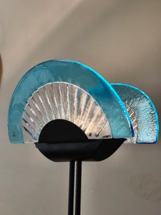 Lámpara de pie cristal Murano azul blanco