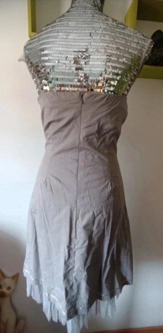 Vestido palabra de honor gris lentejuelas M