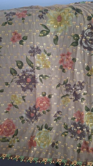 Fular/Pañuelo 90x90cm Flores y Lentejuelas