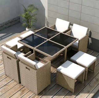 Mesa y sillas de jardín ratán cristal