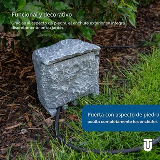 Enchufe de jardín UNITEC con aspecto de piedra