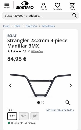 Manillar BMX Eclat Strangler 9,1 con puños Eclat