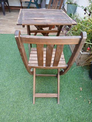 Mesa y 2 Sillas Balcón Madera Plegables