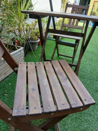 Mesa y 2 Sillas Balcón Madera Plegables