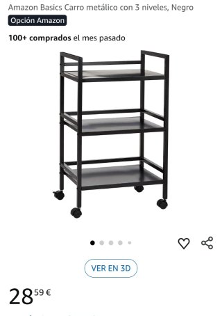 Amazon Basics Carro metálico con 3 niveles, Negro