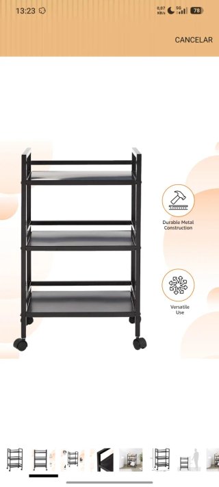 Amazon Basics Carro metálico con 3 niveles, Negro