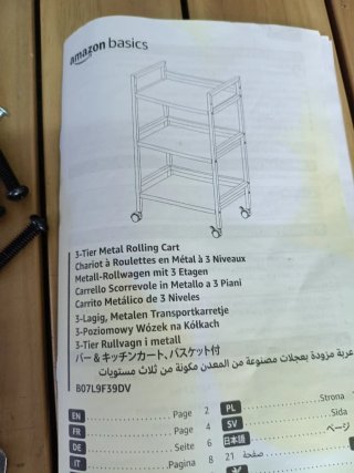 Amazon Basics Carro metálico con 3 niveles, Negro