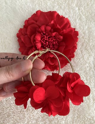 Conjunto flamenca pendientes de aro y flor roja